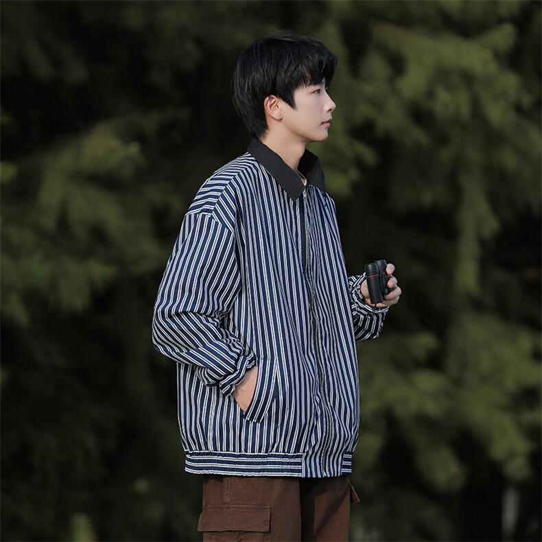 2025秋两面穿条纹外套男大码休闲夹克JK92P65,男装夹克,电商C323