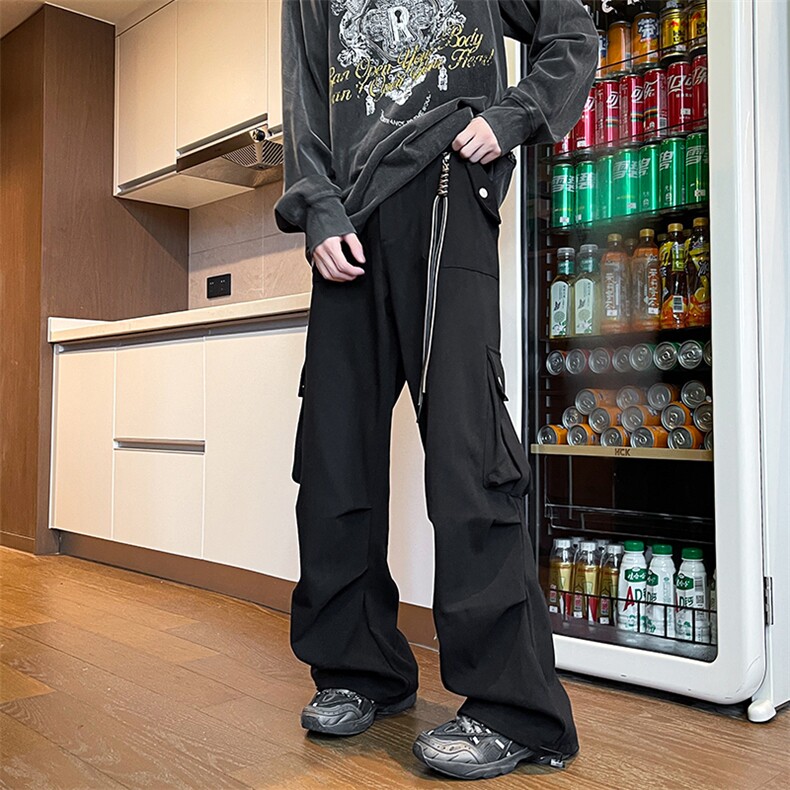 美式降落伞兵工装裤男高街复古褶皱休闲裤阔腿直筒KZ012P78加绒88,男装休闲裤,电商B312