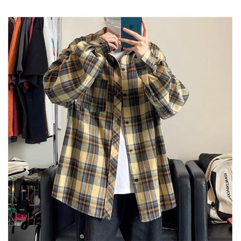 TC471-P45美式新款宽松休闲长袖百搭格子衬衫图片