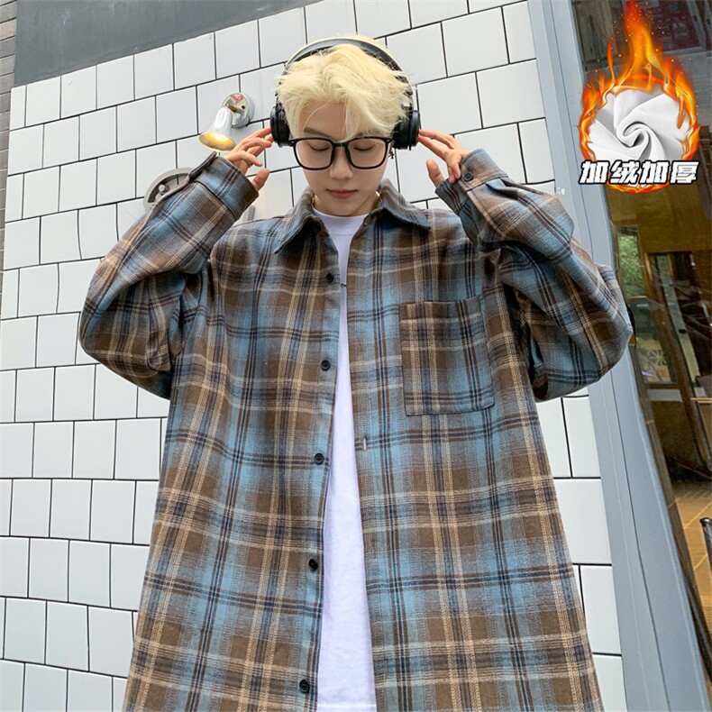 2024冬季新款港风外景大码格子加绒衬衫M-5XHC241009-特P40，男装衬衫，电商A022