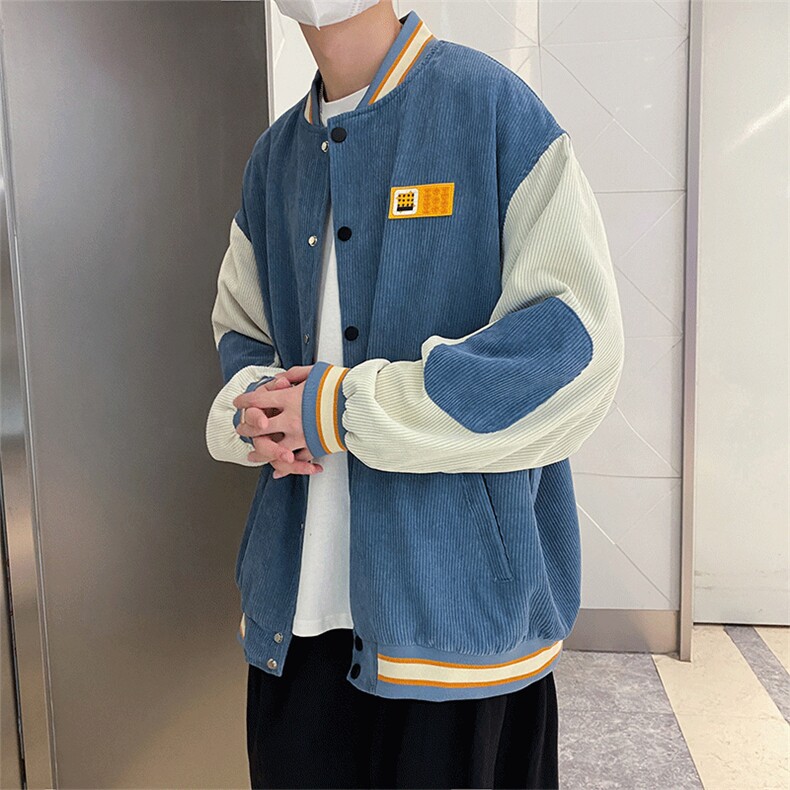 灯芯绒外套男春秋季港风ins拼色休闲棒球服宽松潮牌痞帅情侣夹克,男装夹克,星座1013