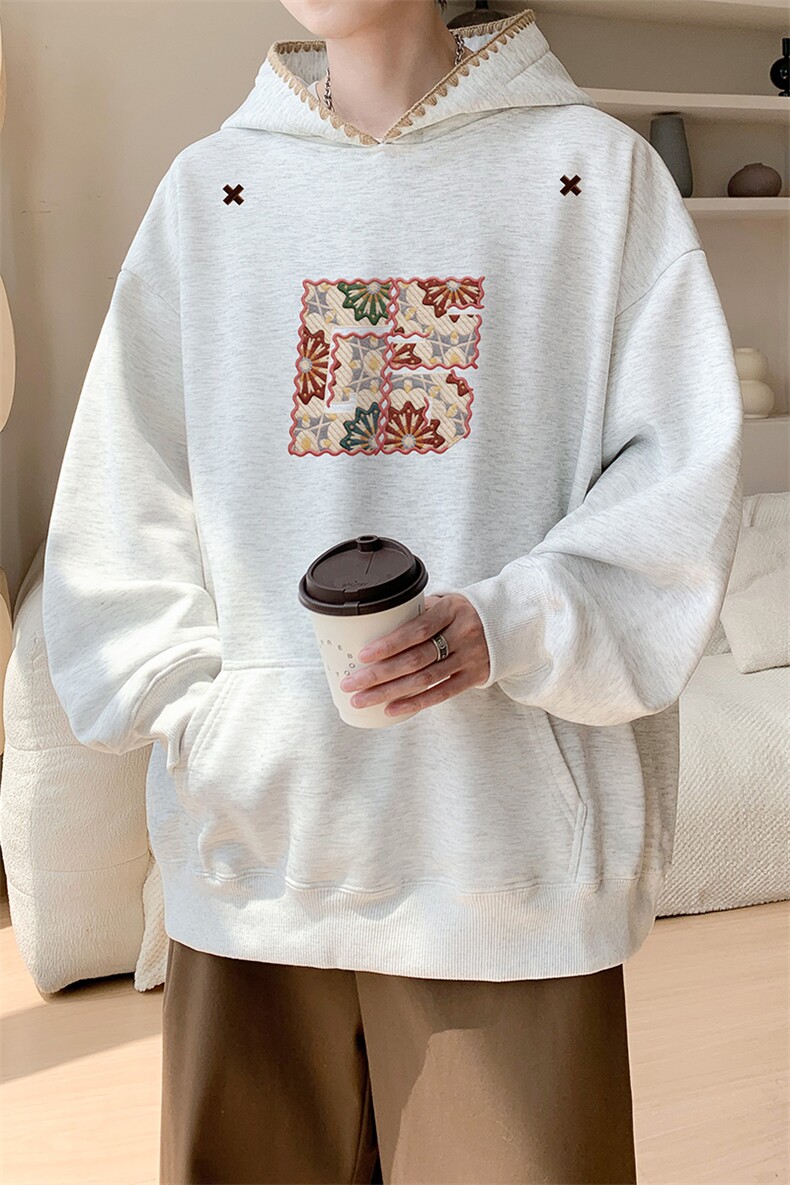 华棉春秋内景慵懒休闲宽松连帽卫衣男大码外套WY00793/P45加绒P50,女装短外套,电商B316