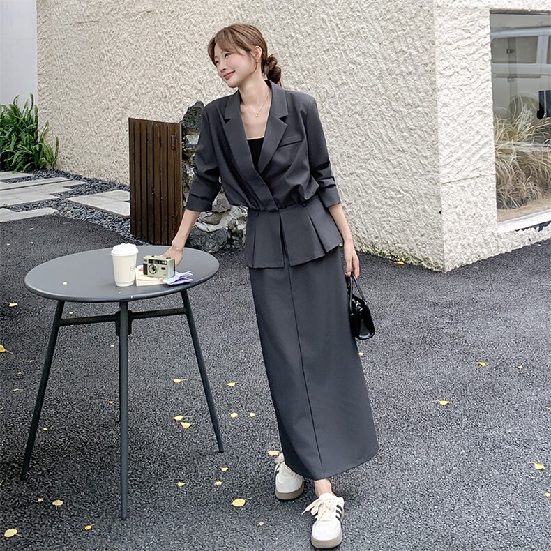 法式温柔风收腰气质套装女2025年春秋季新款西装上衣半身裙两件套,女装套装/套裙,2C255