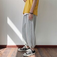 简约薄款时尚纯色休闲长裤男束脚直筒阔腿灯笼裤男DS752T，男装休闲裤，电商A102