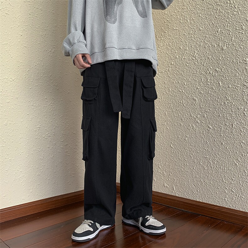 大口袋腰带工装裤高街裤子男嘻哈街头垂感休闲裤K0733-P45,男装休闲裤,星座308B-1
