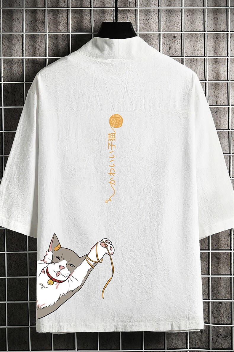 HF59013-P40风汉服男开衫外套七分袖道袍网格挂拍,男装民族服装,电商A040A