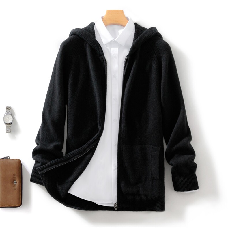 2024年秋冬季羊毛连帽休闲开衫，男装羊毛衫，忠诺羊绒