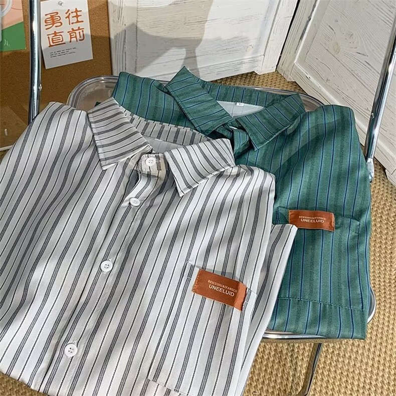 条纹衬衫短袖男夏季寸衣设计感上衣外套潮痞帅港风衬衣CS155-P30,男装衬衫,星座1008