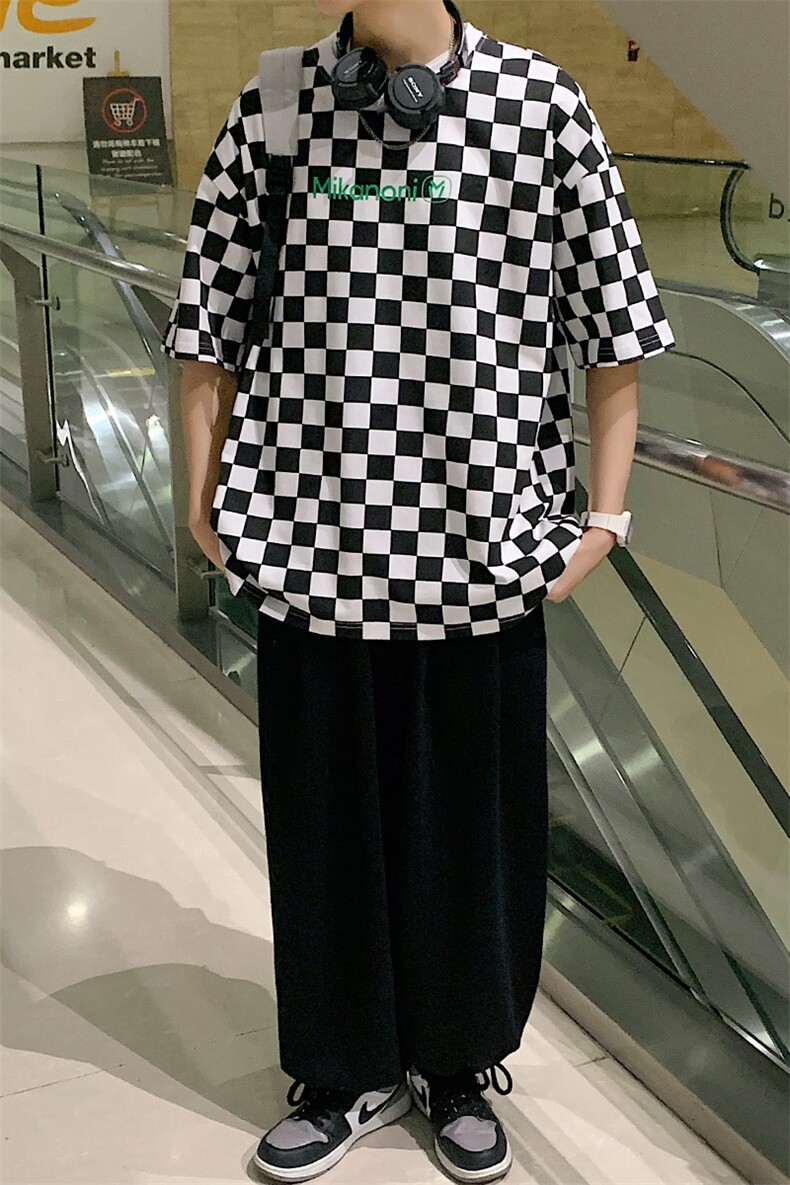 夏上新学生港风格子纯棉棋盘格印花T恤短袖男女1488-P38控价58,男装T恤,电商A441-1