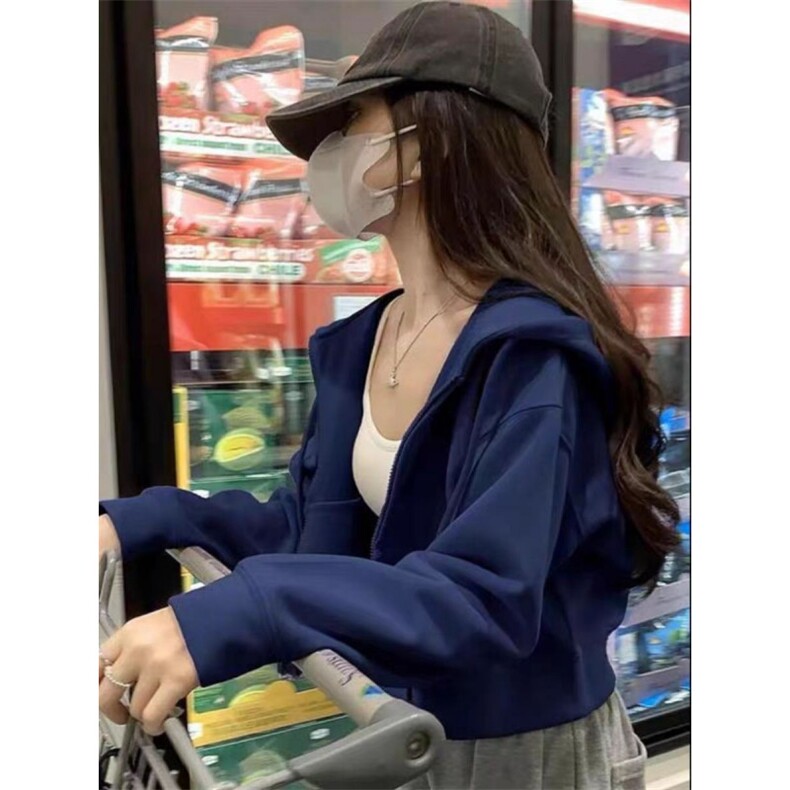 韩系紫色短款卫衣外套女春秋薄款小个子连帽早秋开衫长袖上衣服潮,女装短外套,星座506A
