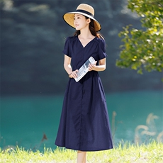 2026年春季优雅气质短袖亚麻棉城市通勤旅游沙滩聚会逛街，女装连衣裙，江南依恋