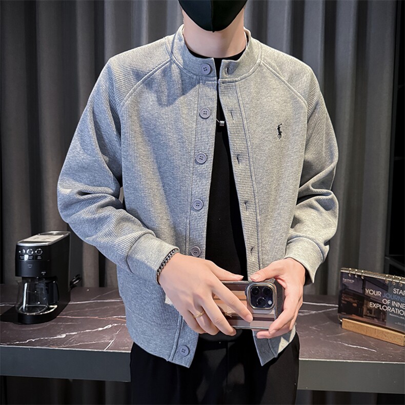 25808-M-3XL-P88秋季男士休闲刺绣百搭单排扣圆领针织开衫外套,女装短外套,电商B255
