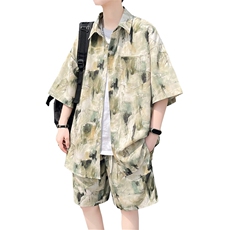 夏季海边沙滩男女同款休闲套装潮牌宽松大码XZ102B-1-TZ2565P55，男装休闲套装，星座102B-1