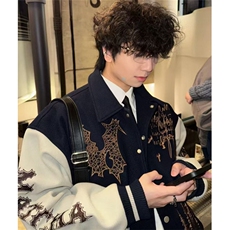 春秋潮牌街头痞帅毛呢刺绣棒球服外套男女立领飞行员夹克JA8011，男装夹克，星座1116A（原606A-3）