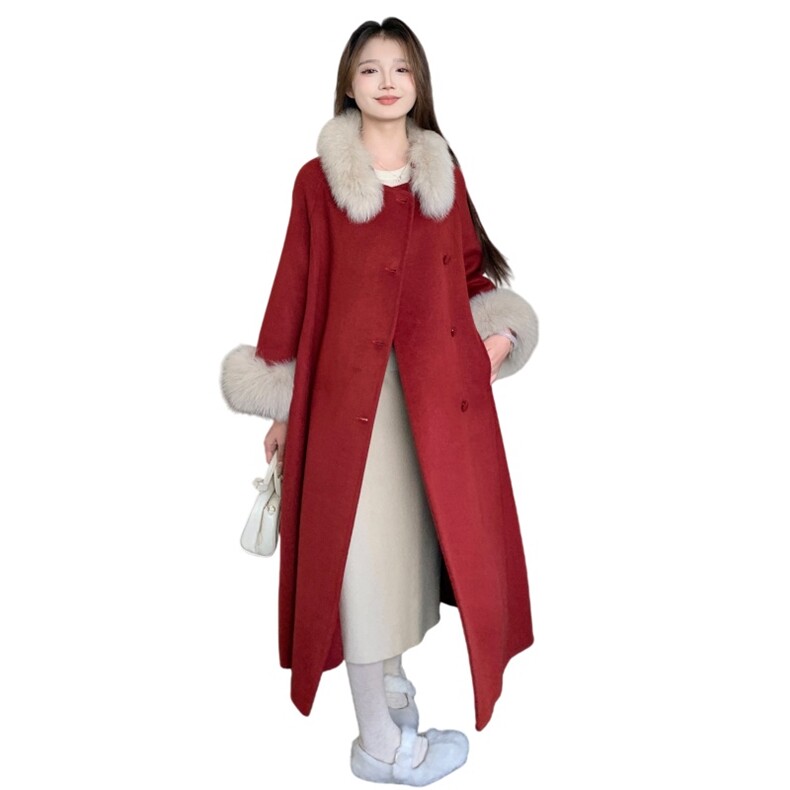 现货新款2177-P450-K669双面羊绒大衣圣诞红,女装双面呢大衣,韩然一族