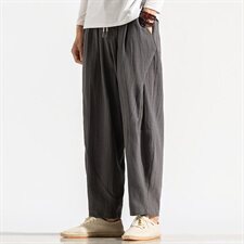 2021春秋季新款男装风宽松棉麻胖子休闲裤白墙风棕色，男装休闲裤，电商B277(原6028)