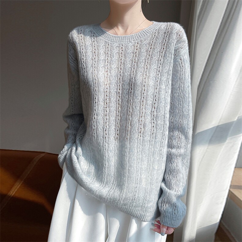 秋季针织绒衫女圆领修身打底衫保暖舒适，女装卫衣/绒衫，多娇羊绒