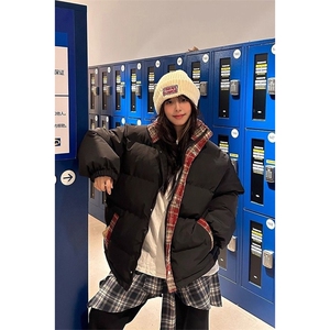 网图有货 美式复古休闲格子拼接立领棉衣男女棉服外套 A1022-P75图片