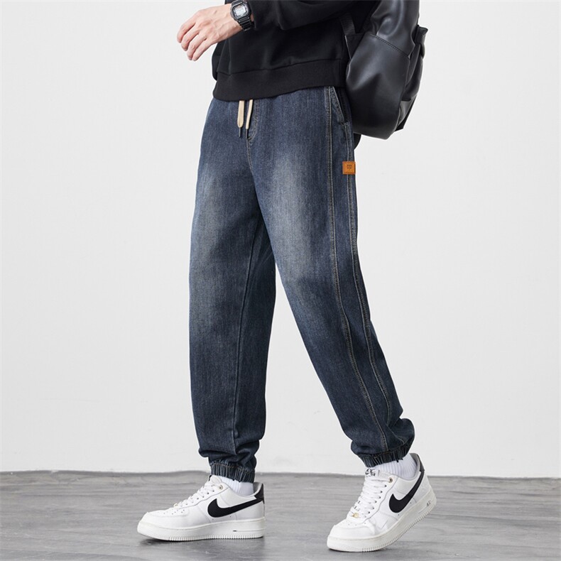 加厚男士牛仔裤秋冬季御寒保暖带绒束脚哈伦裤J8076-P45/加绒P55,男装牛仔裤,星座509
