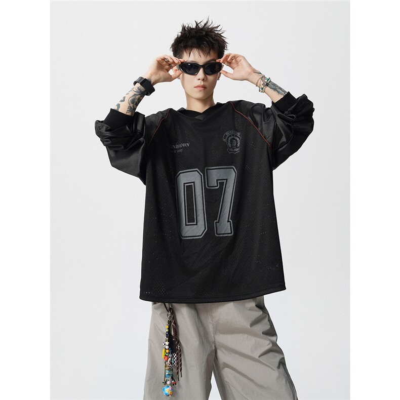 美式翻领POLO衫大码M-5XL插肩拼接V领球衣长袖T恤T78096P48控78，男装Polo衫，星座226-1