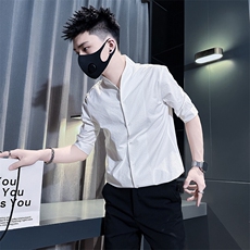 立领七分袖衬衫男修身潮流百搭社会小伙301C-CS11-P58控78，男装衬衫，星座301C（原B323）