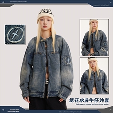 2025春款绣花水洗牛仔外套--1376模特图，男装夹克，电商S012（CATTEE）