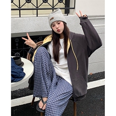 抖音得物二开美式高街重磅结构双层撞色连帽卫衣开衫外套W116，女装短外套，电商A486-1