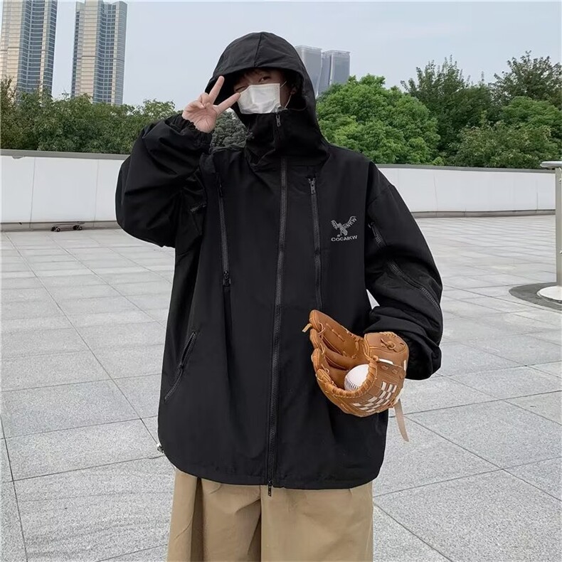 美式连帽冲锋衣外套男日系cityboy情侣机能风工装夹克潮8720-p59图片