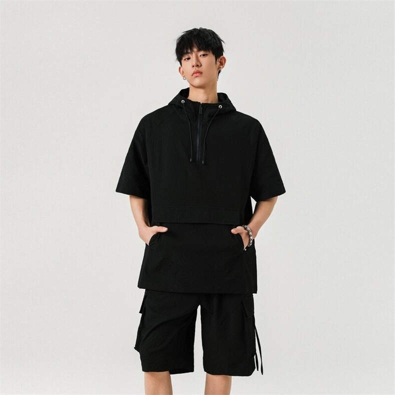 泡泡布短袖套装男夏季2025新款高级感运动休闲A406TZ5063特P70,男装休闲套装,星座309（原A406）