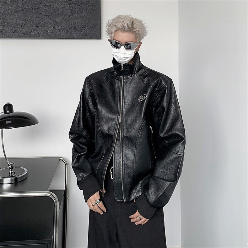 皮衣外套男款秋季美式潮牌休闲宽松短款机车服夹克W7854-P60,男装夹克,星座512-4