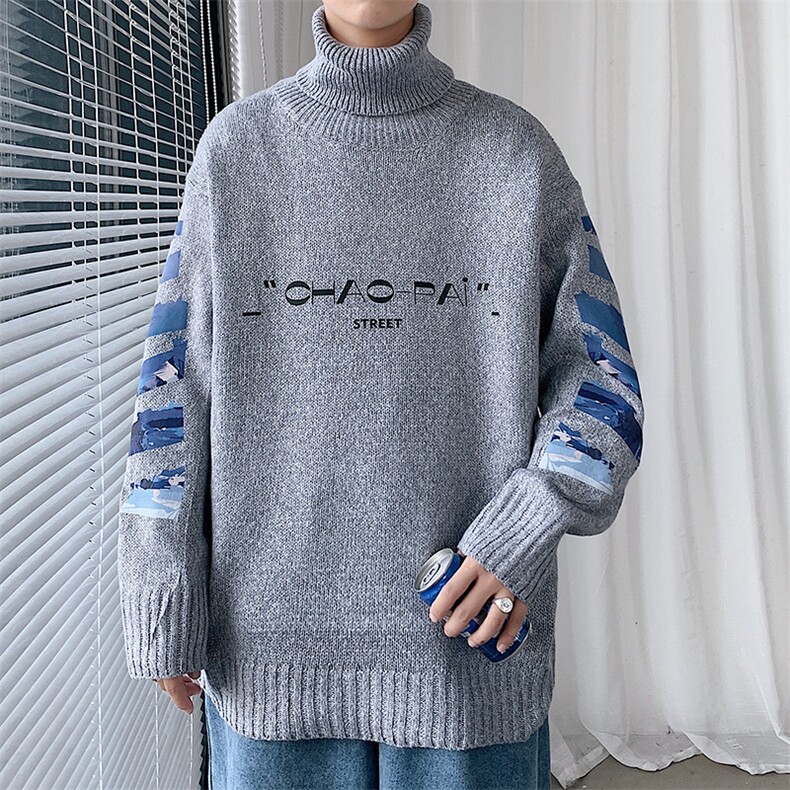 ！冬季加厚高领毛衣男潮牌印花百搭针织衫毛线衣服GM606P60,男装针织衫/毛衣,电商B220