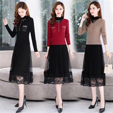 2021年秋季新款时尚气质假两件毛衣连衣裙，女装连衣裙，金典明美