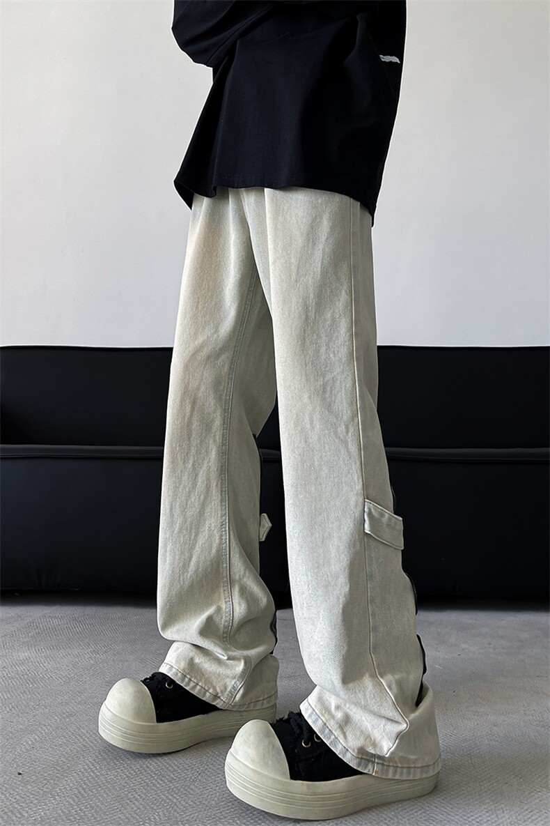 8XL-M特大码牛仔裤男美式高街黄泥脚口拉链微喇叭弹力K997P58控78,男装牛仔裤,电商D206-1