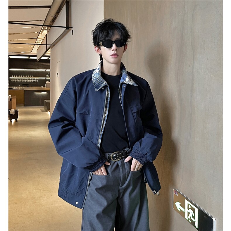 2026春季新款美式复古cleanfit格子拼接翻领夹克情侣外套TP79W362,男装夹克,电商A170