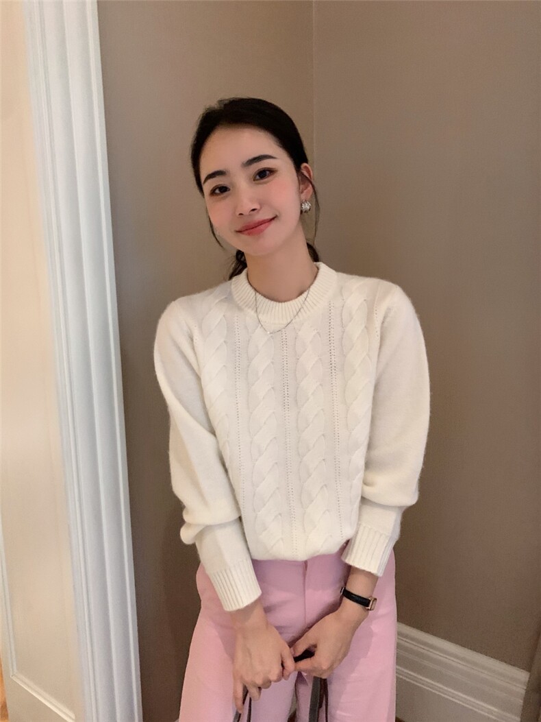 新款女圆领纯色针织衫宽松百搭外穿,针织衫/毛衣,玛卡隆羊绒