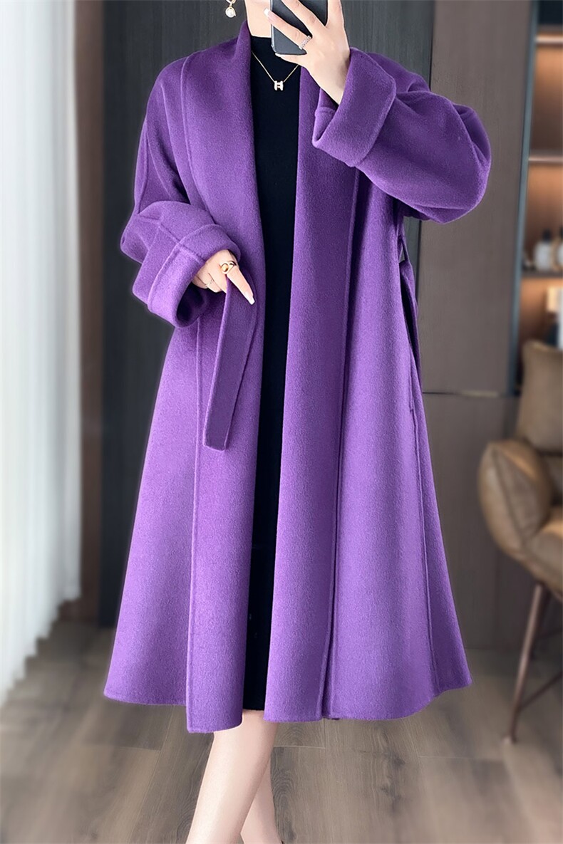 高端浴袍长款双面羊绒大衣女宽松加厚2024秋冬新羊毛呢外套,女装双面呢大衣,乾庄羊绒