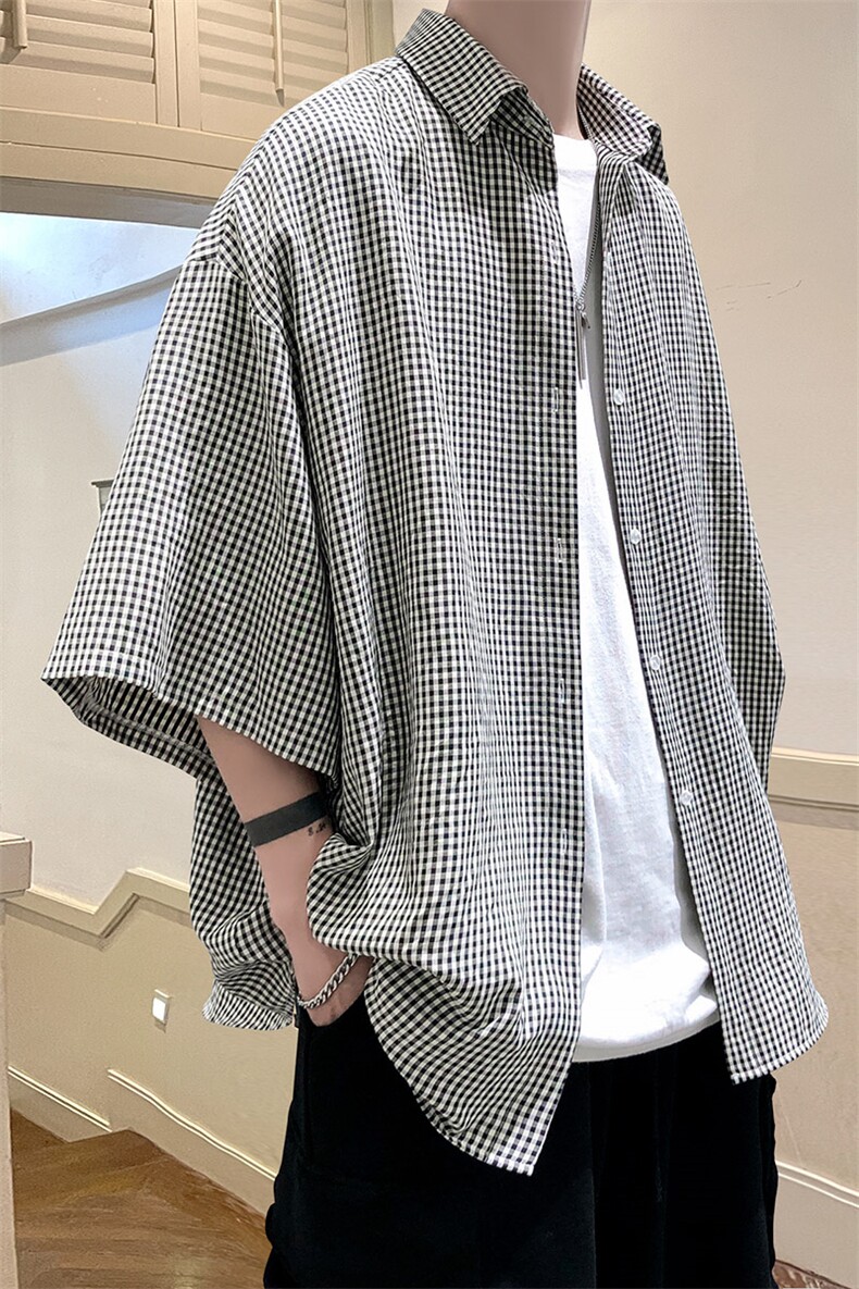 港风经典格子宽松男士衬衫A071-C03-P35,男装衬衫,电商A071