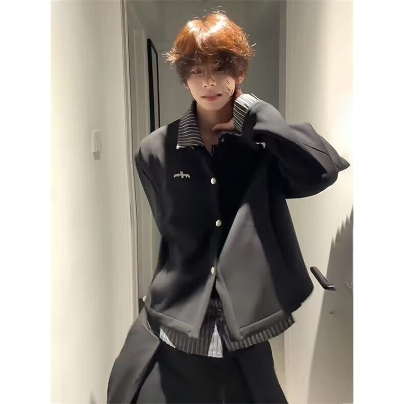 网图有货条纹衬衫假两件拼接开衫卫衣翻领宽松外套男女A997-P58,男装衬衫,星座1505