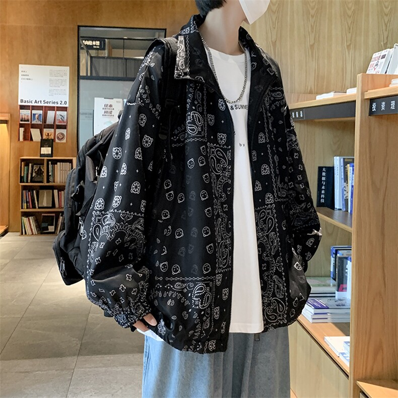 Y75春装新款文艺港风男士腰果花夹克开衫男装外衣开衫潮男装黑白,男装夹克,星座115A(原星座507）
