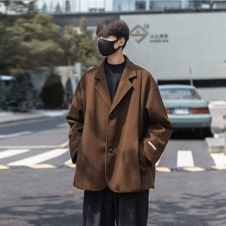 英伦男装黑色西装男春秋韩版潮流ins制服休闲痞帅毛呢外套薄款,男装西服套装,星座506A