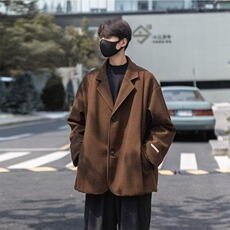 英伦男装黑色西装男春秋韩版潮流ins制服休闲痞帅毛呢外套薄款，男装西服套装，星座506A