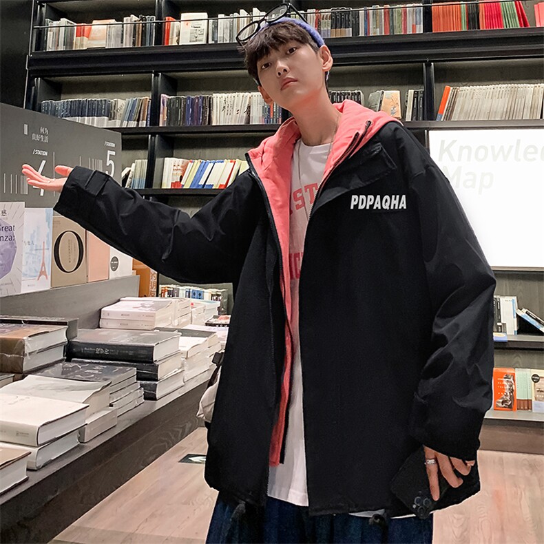港风秋款男假两件夹克连帽字母印花魔术贴休闲外套JK260P65,男装夹克,星座1013-1