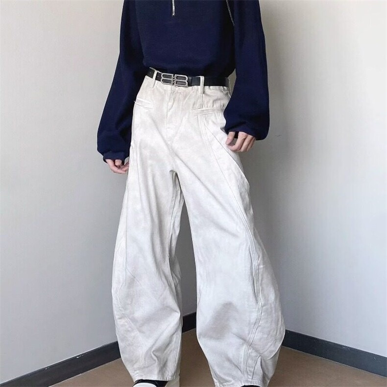 美式dirtyfit香蕉脏白色弯刀牛仔裤男女潮牌复古水洗做旧宽松长裤,男装牛仔裤,星座506A