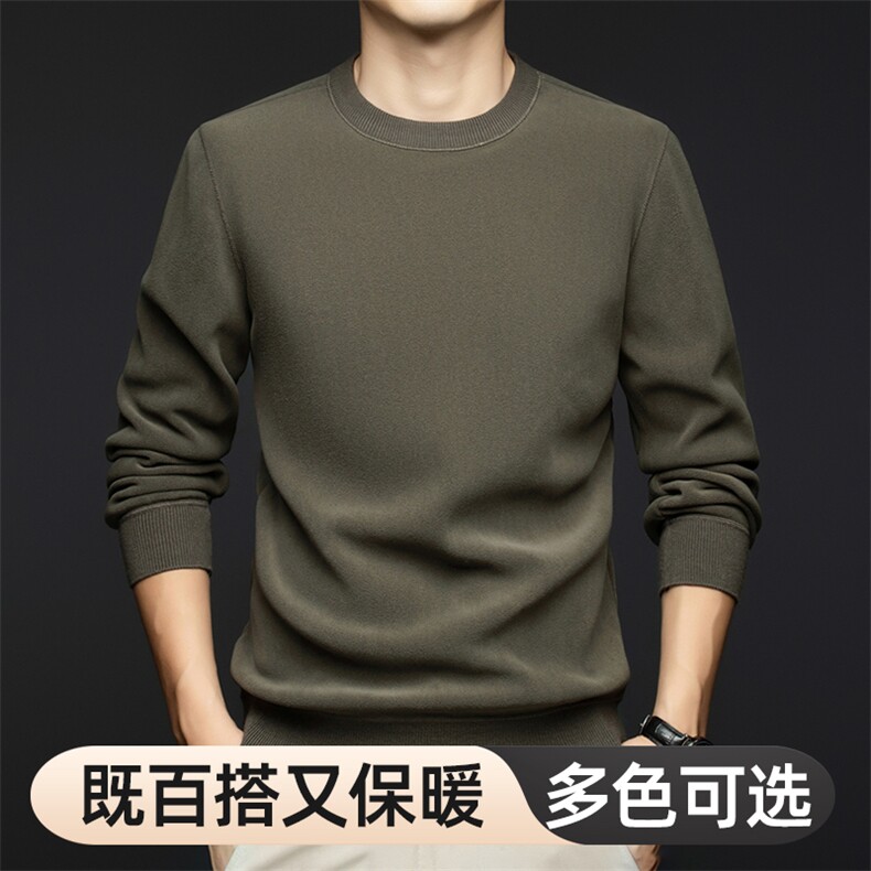 春秋冬季新款长袖圆领素色加绒卫衣休闲时尚打底衫上衣户外潮男装图片