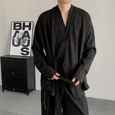 秋装24山本耀司新中式提花长袖设计感加肥加大码系带衬衫，男装衬衫，星座909