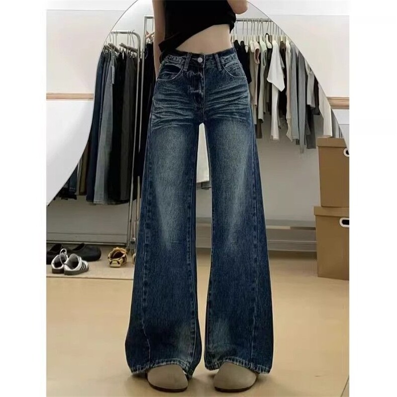 美式复古低腰垂感阔腿牛仔裤女2025秋季新款百搭显瘦直筒拖地裤子,男装牛仔裤,星座506A