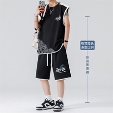 无袖背心男短袖T恤套装大码五分短裤两件套217-2-TZ07-特P50，男装T恤，星座217-2