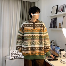 针织衫男韩版潮流拼色复古帅气2023秋冬新款ins宽松毛衣MZ066-P58，男装针织衫/毛衣，星座412-3