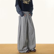 8XL-M灰色抽绳休闲裤男宽松阔腿裤卫裤设计感拖地裤男裤K9174P58，男装休闲裤，电商D206-1