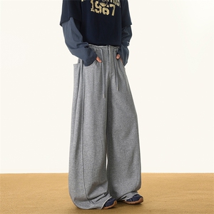8XL-M 灰色抽绳休闲裤男宽松阔腿裤卫裤设计感拖地裤男裤K9174P58图片